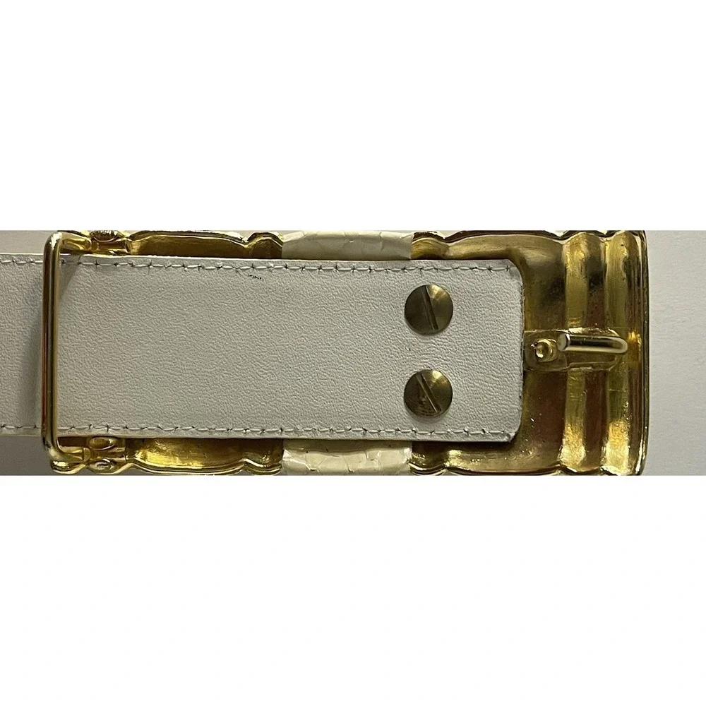 Genuine Snakeskin Belt Women Small Cream Gold Buckle Leather Lined Taiwan